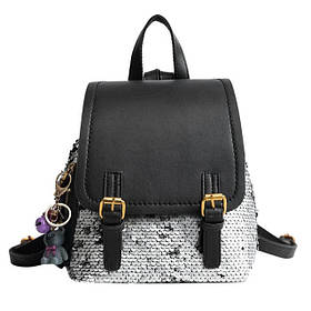 Рюкзак міський жіночий з пряжками і паєтками (чорний)