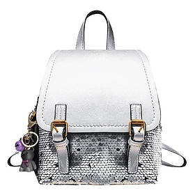Рюкзак міський жіночий з пряжками і паєтками (сріблястий)
