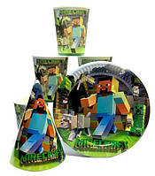 Набір "Minecraft". Тарілки (18см) -10шт. Скляночки (250 мл)- 10 шт. Ковпачки (16см) -10 шт