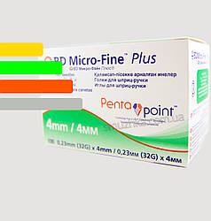 Голки для інсулінових шприц-ручок БД Мікрофайн Плюс 4 мм, BD Micro-fine Plus 32G