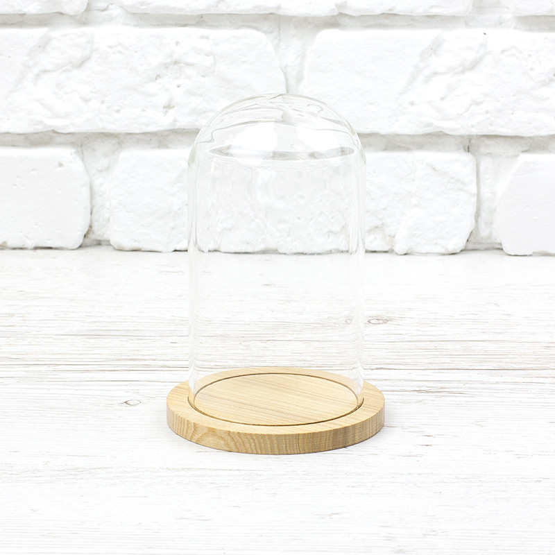 Ковпак скляний на дерев'яній підставці h14,5 d8,0 (колір натуральний)