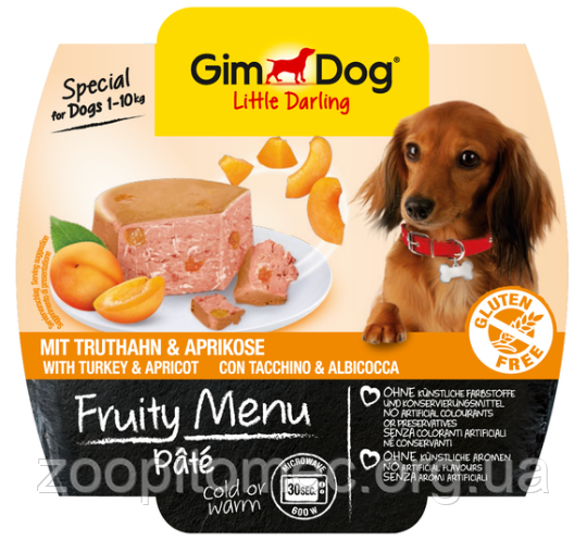 Паштет для собак GimDog (ДжимДог) Gimborn LD Fruity Menu з індичкою і абрикосом, 100 г, фото 1