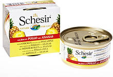 Вологий корм для кішок консерва Schesir (Шезир) Chicken Pineapple філе курки з ананасом, банку 75 г
