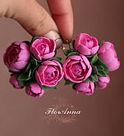 Большие розовые серьги с цветами "Пионы цвета фуксия"