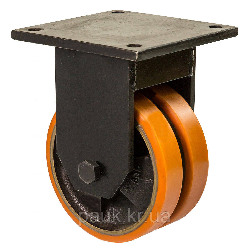 Колесо 5807-ТH-080-B, Ø 80 мм, 58 Twin Hard, неповоротне колесо здвоєне, великовантажне колесо з кронштейном, чавунне колесо, фото 1