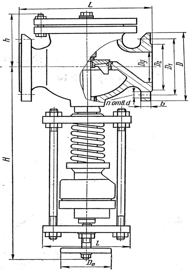 Описание: Клапан редукционный пружинный фланцевый 18ч2бр. Чертёж.