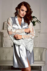 Женский атласный халат с красивым кружевным рукавом Серебро (Светло серый), фото 3