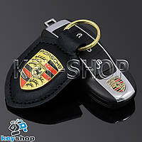 Брелок для авто ключей Porsche (Порше) кожаный (черный)