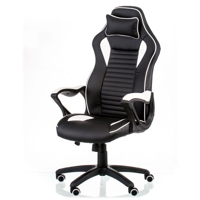 Небольшое геймерское кресло с цветными вставками NERO black/white черно-белый кожзаменитель - фото 1 - id-p714066874