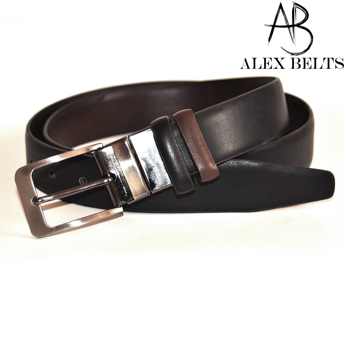 Брючний ремінь-перевертень двосторонній (чорний-коричневий) замінник + нубук. Арт:№RMBD350516