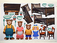 Фетр с принтом Сказка Маша и три медведя (Корейский жесткий 1,2 мм)