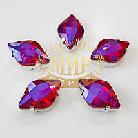 Стрази в срібних ланцюгах Лимонки, 12х19мм, колір Lt Siam AB, 1 шт.