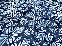 Шифон рисунок цветочный орнамент, темно-синий