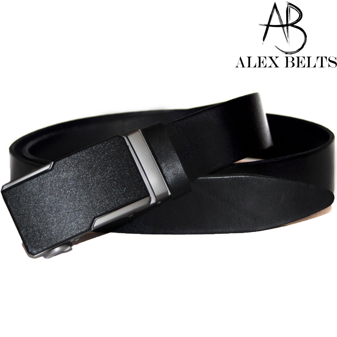 Чоловічий брючний ремінь (чорний) шкіряний з пряжкою автомат 35 мм