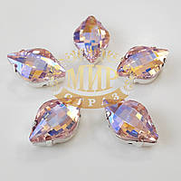 Стрази в срібних ланцюгах Лимонки, 12х19мм, колір Lt Rose AB, 1 шт.