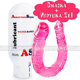 Подвійний фалоімітатор 30 см + змазка з антисептичною дією American Style 115 мл 115 ml
