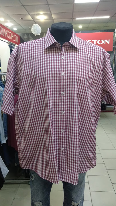 Сорочка ZERMON чоловіча клітинка великого розміру кишеня 5XL бордо, фото 1