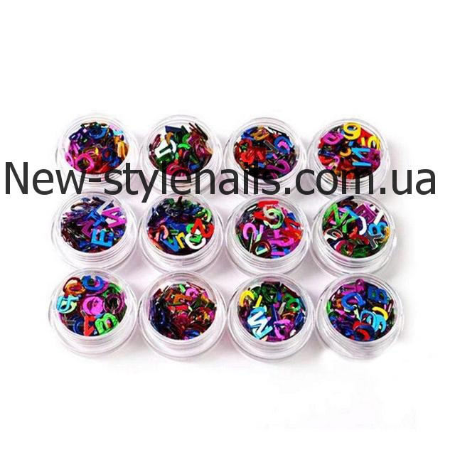 Набір для дизайну нігтів алфавіт(кольорові),12 шт в упаковці