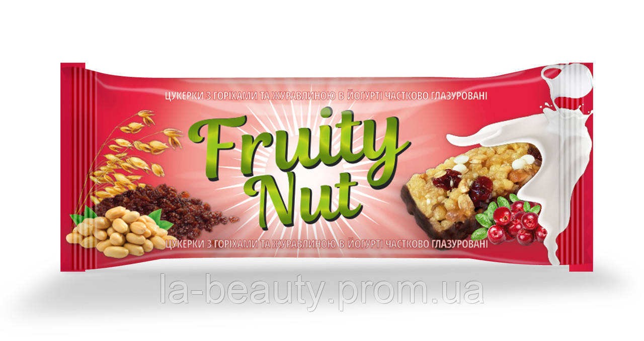 Дизайн упаковки / етикетки шоколадного батончика / цукерок Fruity Nut Журавлина