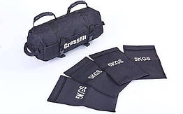 Сумка для кросфіту Sandbag FI-6232-1 40LB (PU, вага до 18 кг, 4 філери для піску, чорний)