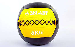 М'яч медичний (волбол) WALL BALL FI-5168-6 6 кг (PU, наповнювач-метал. гранули, d-33 см, жовтий)