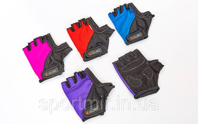 Рукавиці для фітнесу жіночі ZEL BC-3787 (PVC, PL, відкриті пальці, р-р S-M, син, рожевий, червоний,фіол), фото 1