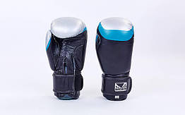 Рукавички боксерські шкіряні на липучці BAD BOY MA-5433-BK1 (р-р 10-12oz, чорний-синій-серий)