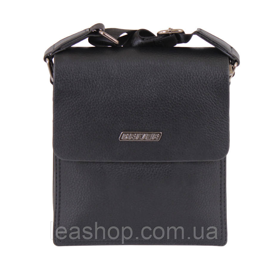 Чорна барсетка з текстильним ременем, фото 1