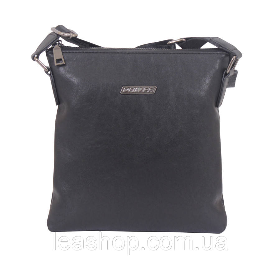 Барсетка чорна з текстильним ременем, фото 1