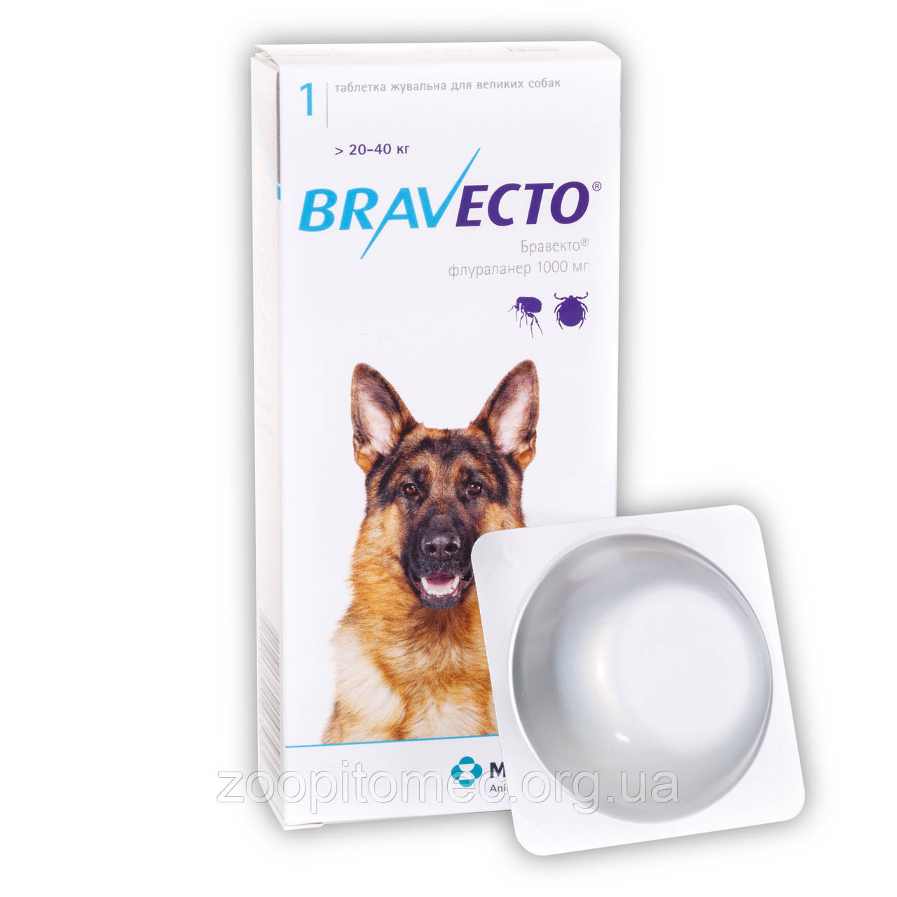 Жевательная таблетка BRAVECTO БРАВЕКТО от блох и клещей для собак 20 ...