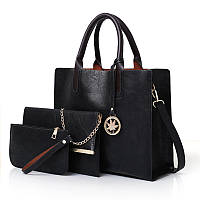 Женская сумка из экокожи набор 3в1 с брелочком черный