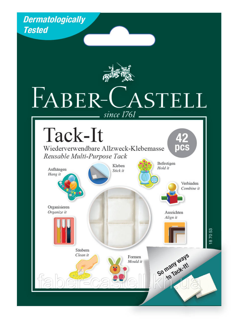Клейка маса Faber-Castell TACK-IT 30 г у формі квадратів для багаторазового використання, 187053