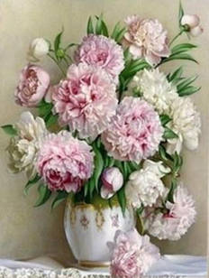 Алмазна вишивка ваза з півоніями, повна викладка, квадратні стрази 30*40, НА ПОДРАМНИКУ Huacan