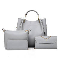 Набор женских сумок 4в1 серый из качественной экокожи