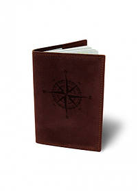 Шкіряна обкладинка на паспорт Роза вітрів бордо оригінальний подарунок прикольний