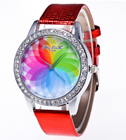 Женские кварцевые модные часы с лазерной 3d печатью и красным ремешком