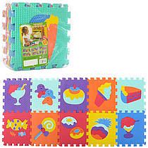 Детский Коврик Мозаика Пазл для пола Массажный EVA M 3516, 10 деталей, 6 текстур, сладости