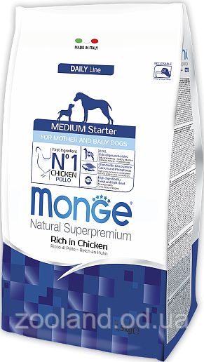 70011600 Monge Medium Starter Canine з куркою, 1,5 кг