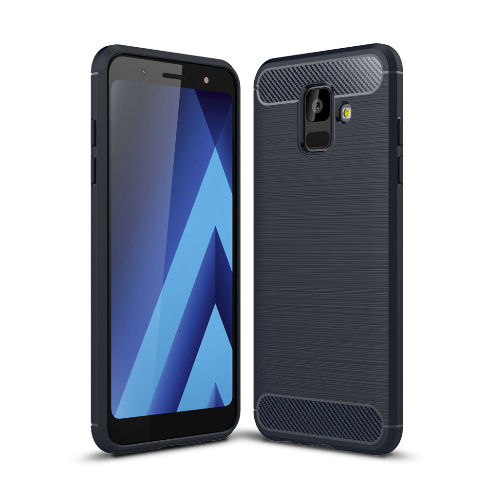 Чохол накладка для Samsung Galaxy A6 2018 A600 силіконовий, Carbon Fiber, темно-синій