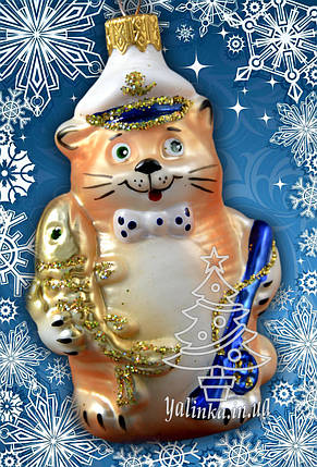 Скляна ялинкова іграшка Кіт Рибак 248/с, фото 2