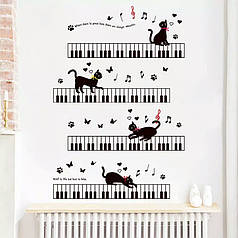 Наклейка на стіну в музичну школу Музичні коти на піаніно (лист 60 х 90 см) Б406