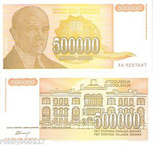 Югославія / Yugoslavia 500000 Dinara 1994 Pick 143 UNC