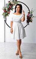 Літня коротка сукня-трапеція білого кольору, молодіжне літнє плаття з льону.