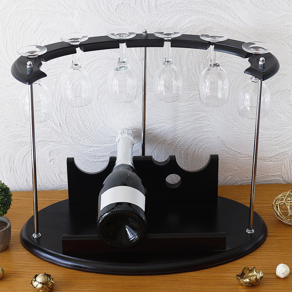 Підставка для вина на 4 пляшки та 6 келихів дерев'яна Гранд Презент SS0081