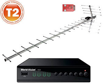 Комплект Т2 World vision T625A + антена Хвиля 2-24 цифра максі з підсилювачем