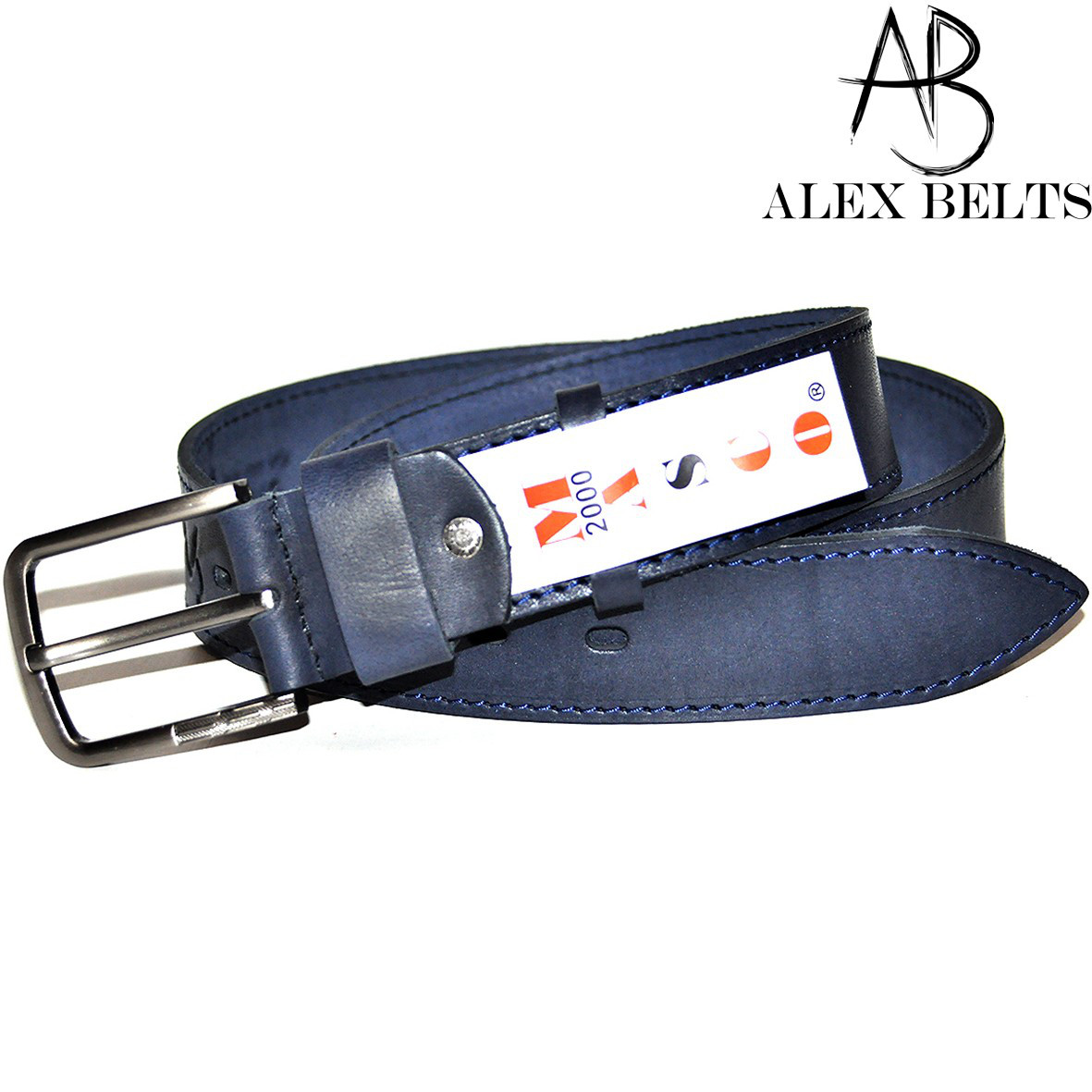 Ремінь чоловічий джинсовий (синій) з тисненням шкіряний 40 мм - купити оптом в Одесі