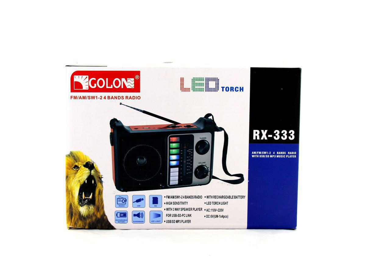 Радіоприймач Golon RX-333 BT c Ліхтариком і Bluetooth MP3 USB FM SD