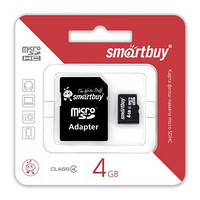 MicroSDHC 4Gb Smartbuy Class4 + адаптер