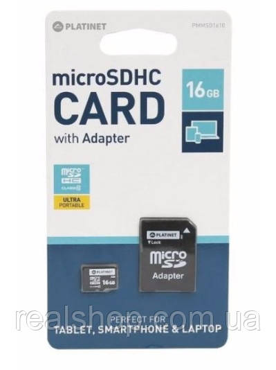 Platinet microSDHC 16 GB Class 10 + SD adapter 