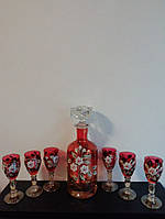 Набір з кольорового кришталю чарок на ніжці і графин Богемія